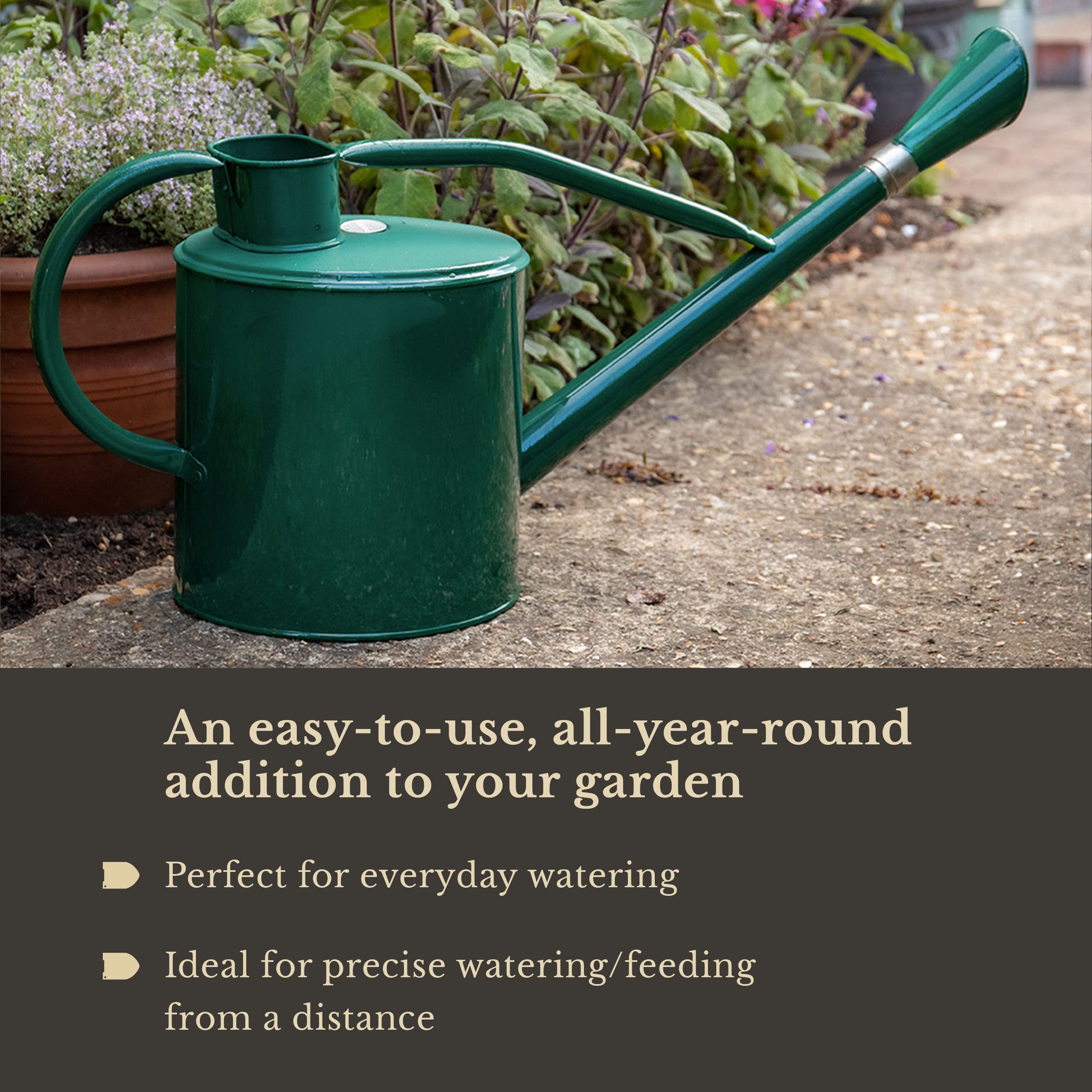 Kent & Stowe 9L Long Reach Watering Can in Forest Green, Rust
